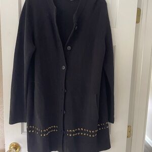Tory Burch Navy Sweater Coat XL Gold Grommets